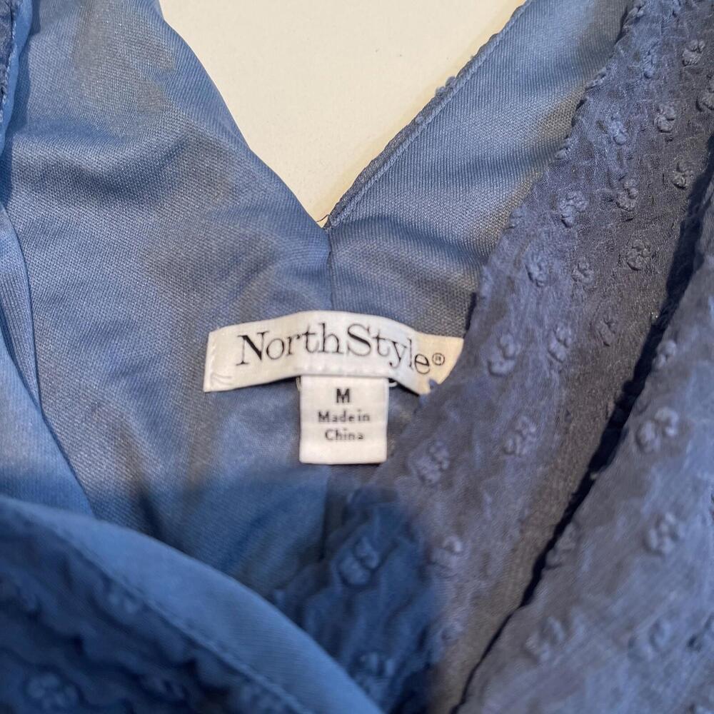NorthStyle Women’s Smocked Clip Dot Dress Blue M - Picture 2 of 2